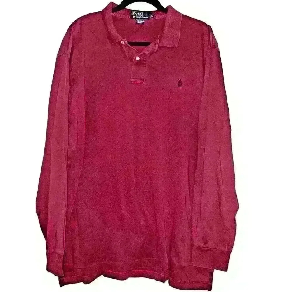 VTG Polo Ralph Lauren Sz XL Maroon Collared Pull Over Shirt Preppy Casual - Picture 1 of 10